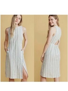 Marine Layer Striped Sleeveless Midi Dress in Light Blue and White